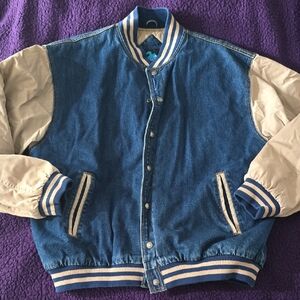 Vintage Tri-mountain Denim Varsity Jacket